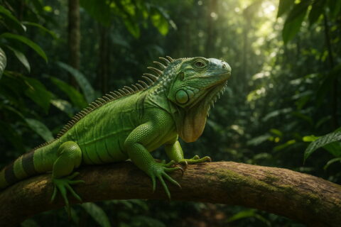 Leguane im tropischen Regenwald auf einem Ast in ihrem natürlichen Lebensraum