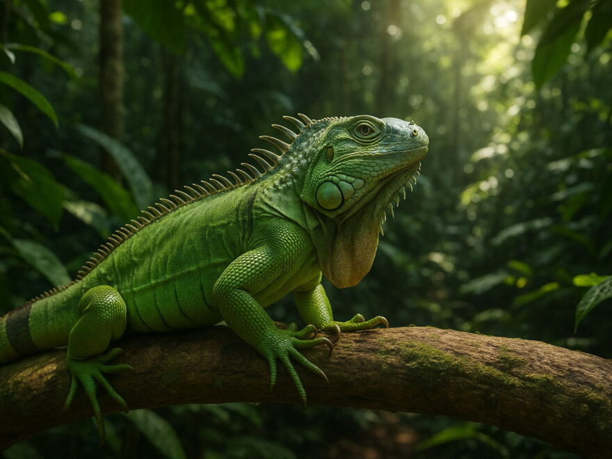 Leguane im tropischen Regenwald auf einem Ast in ihrem natürlichen Lebensraum